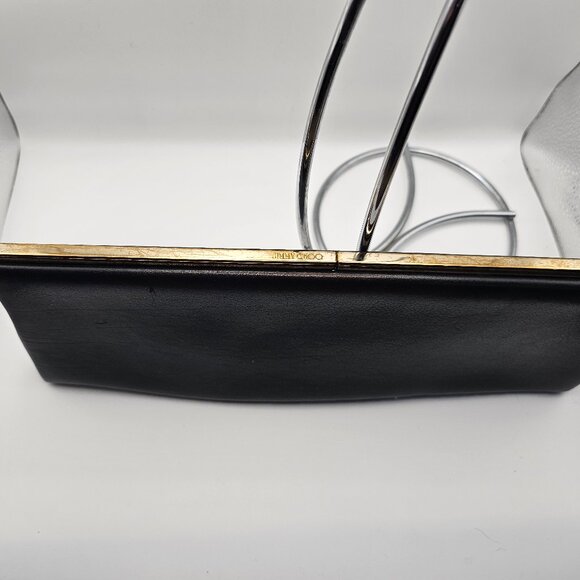 Jimmy Choo Black Leather Clutch – Gold Frame, Large Size, Made in Italy - Picture 3 of 12